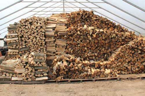 Seasoned firewood drying in a greenhouse